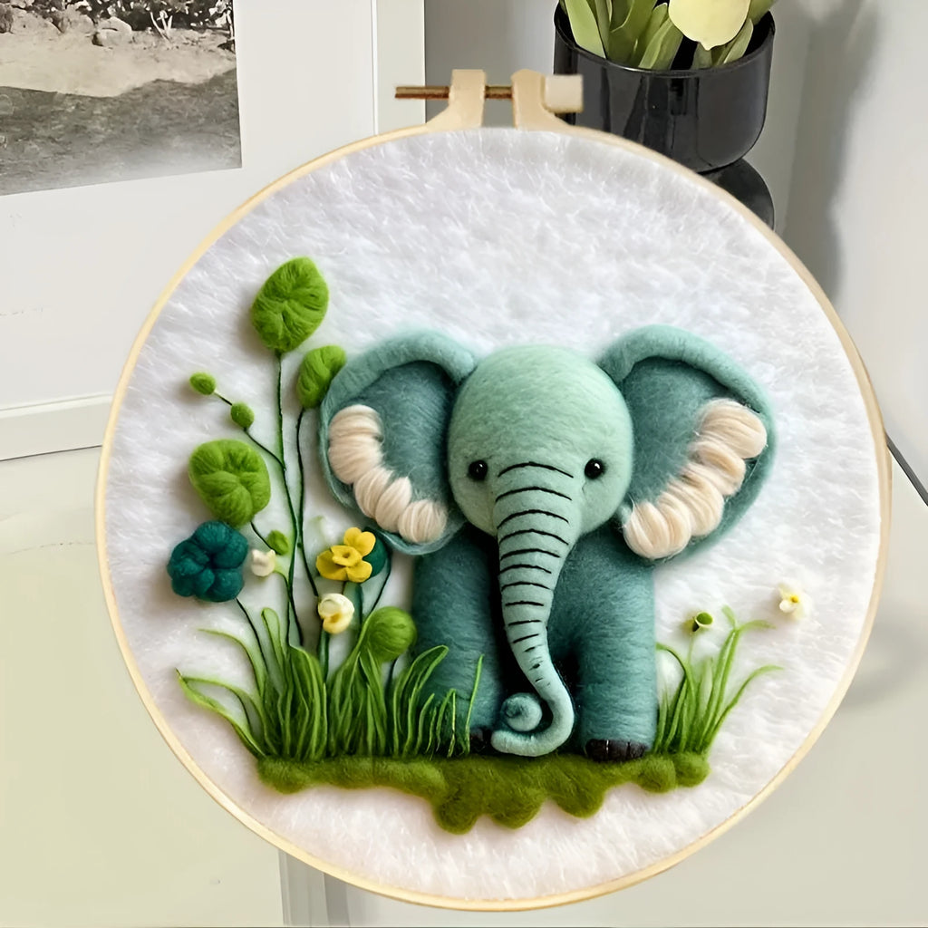 Round linen fabric embroidery kit with free hoop for making a 20x20 cm three-dimensional floral blanket painting.
