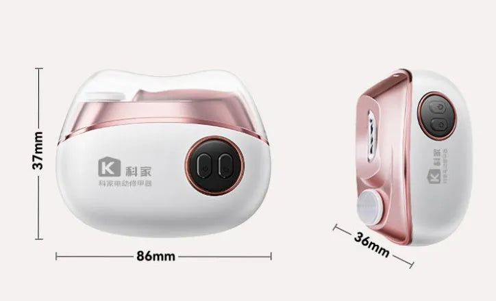 Blue electric nail clippers and polisher with Type-C charging port, shown with cleaning brush and cable