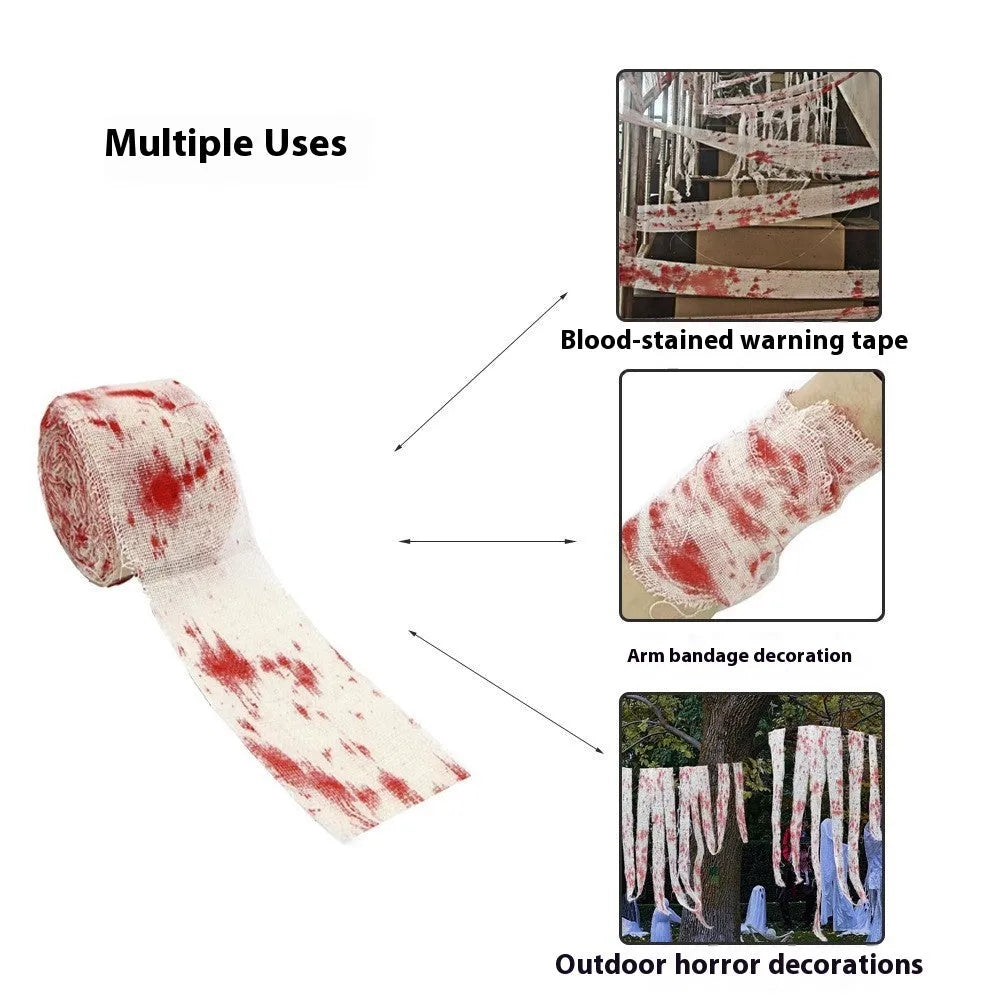 Halloween horror bandage in polyester fabric with 8cm width showing bloody red colour variation
