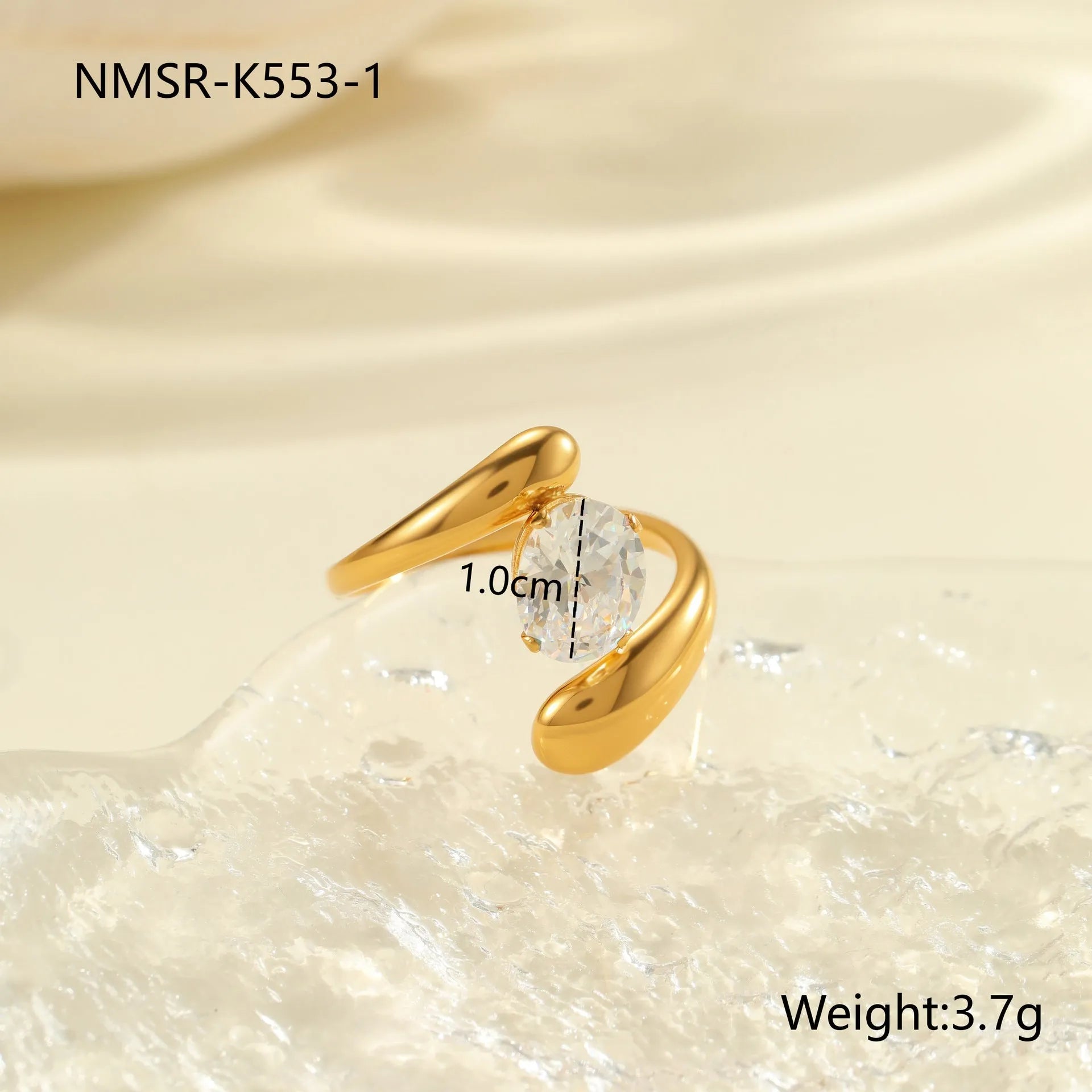 Geometric stainless steel ring with electroplated zircon stones in multiple colour options