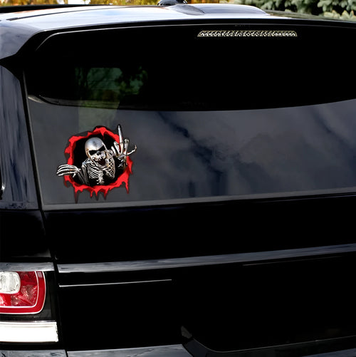 Reflective metal skull car sticker with colourful broken shell design on PET material