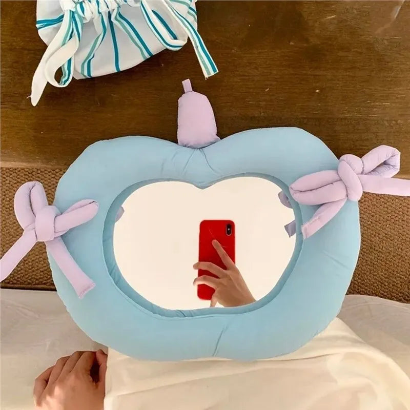 Korean-style decorative mirror with cotton pillow border in apple colour option