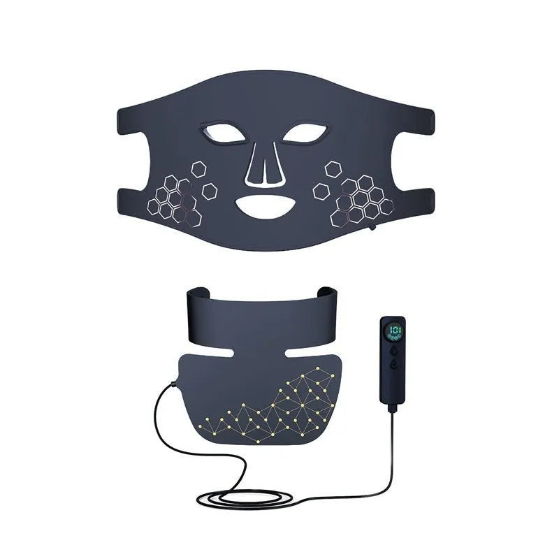 Black LED photon therapy face mask for home skin care treatment.