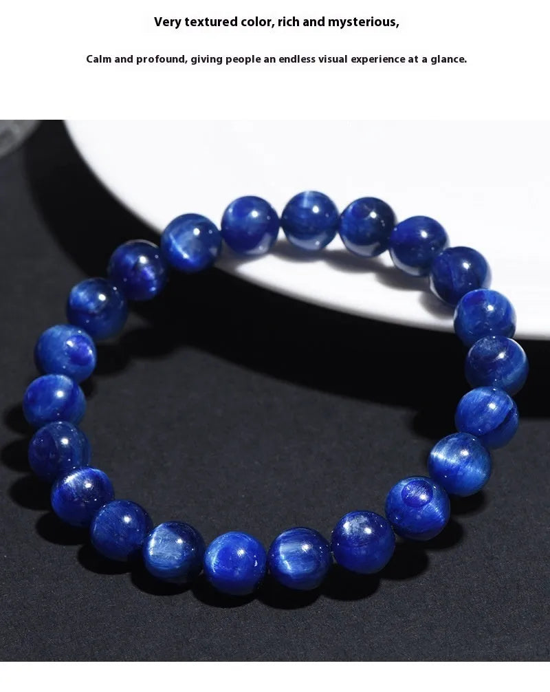 Natural blue crystal bracelet with Ruyi charm in polished 7A grade crystal for trade fair gifts.