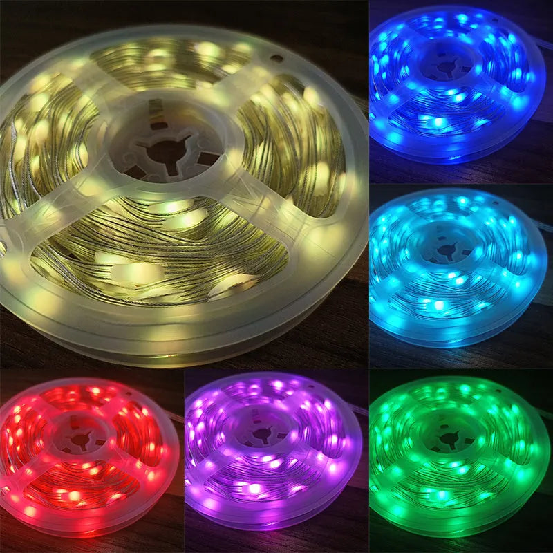 10-metre LED party light string with 100 multi-colour bulbs showing multiple lighting modes