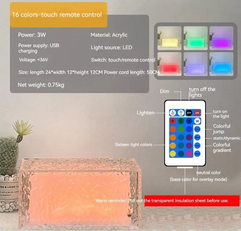 Geometric clear acrylic night lamp with USB charging port and remote control