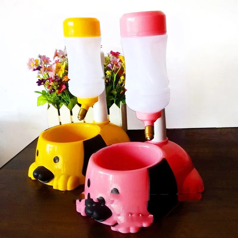 Adjustable rod lifting pet drinking bowl in blue colour showing height mechanism