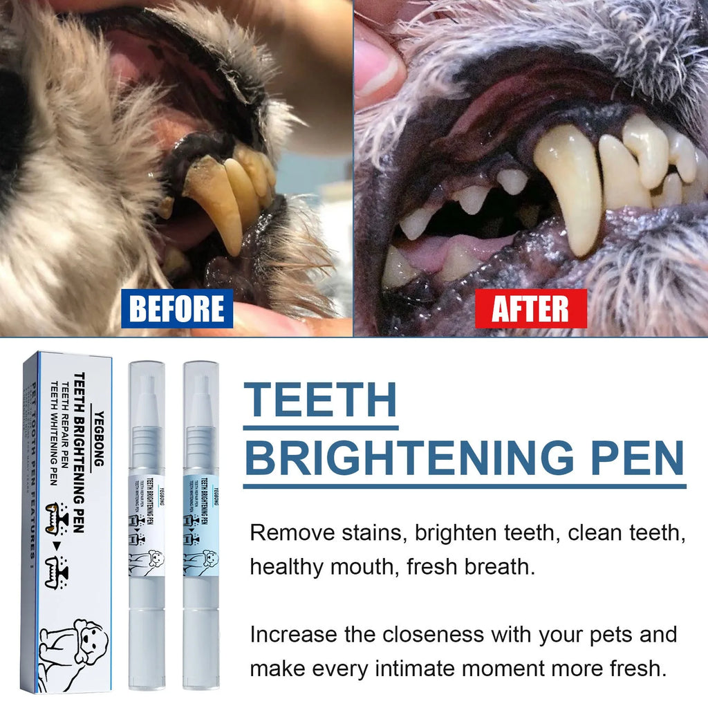 Pet teeth whitening pen with dental brushes for dogs and cats tartar removal