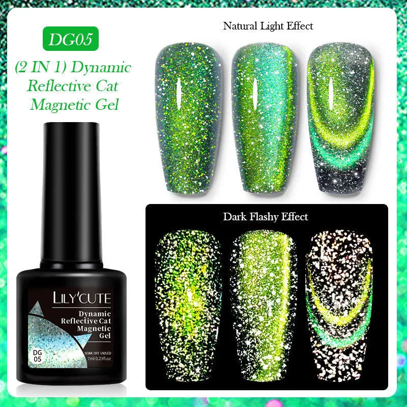 Diamond In The Debris Cat Eye Series UV Gel Nail Polish bottles in six colours with nail glue.