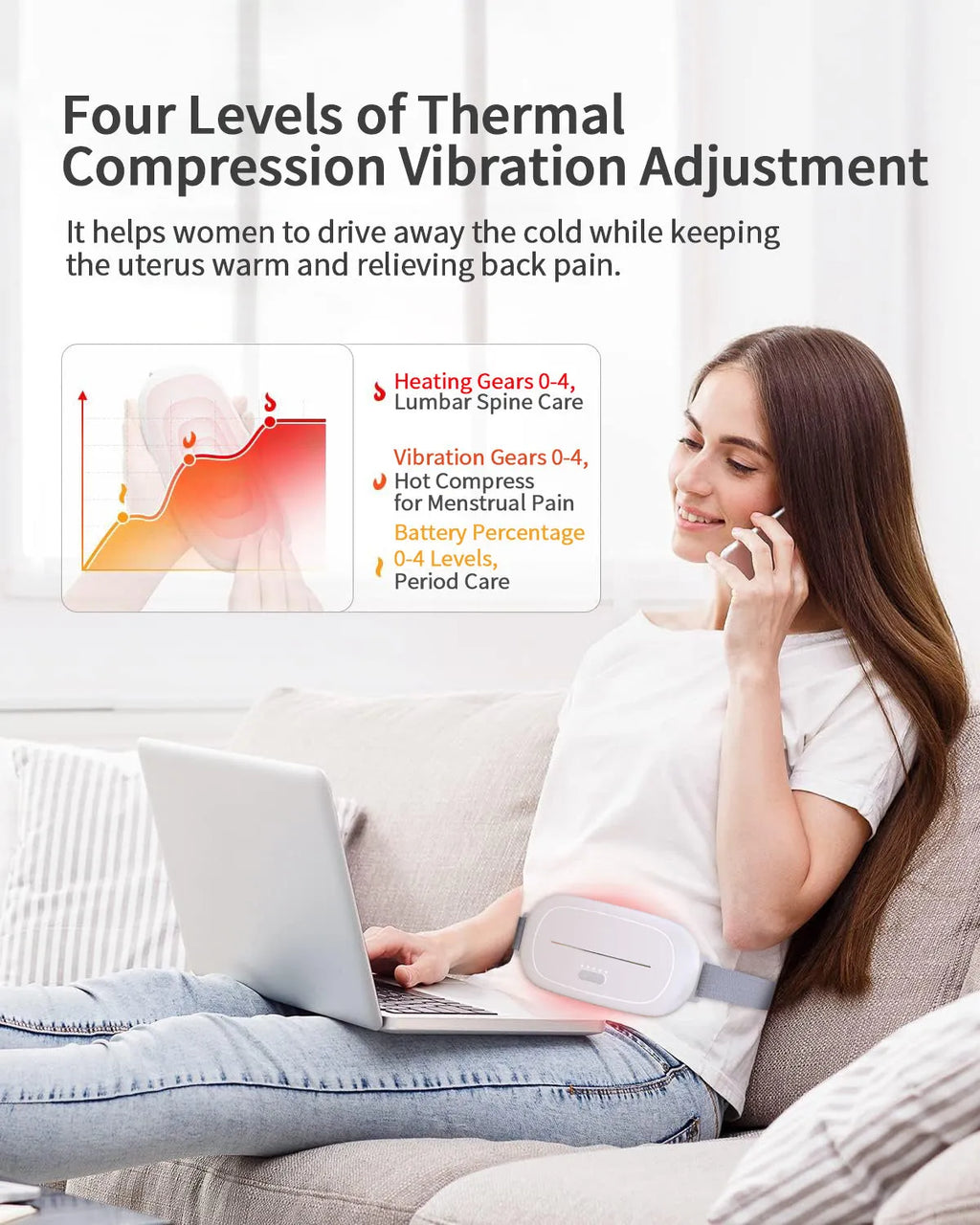 White reusable uterine warming device for pelvic heat therapy.