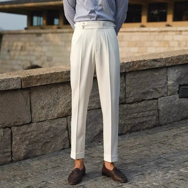 Men's slim fit straight cut suit trousers in polyester blend fabric
