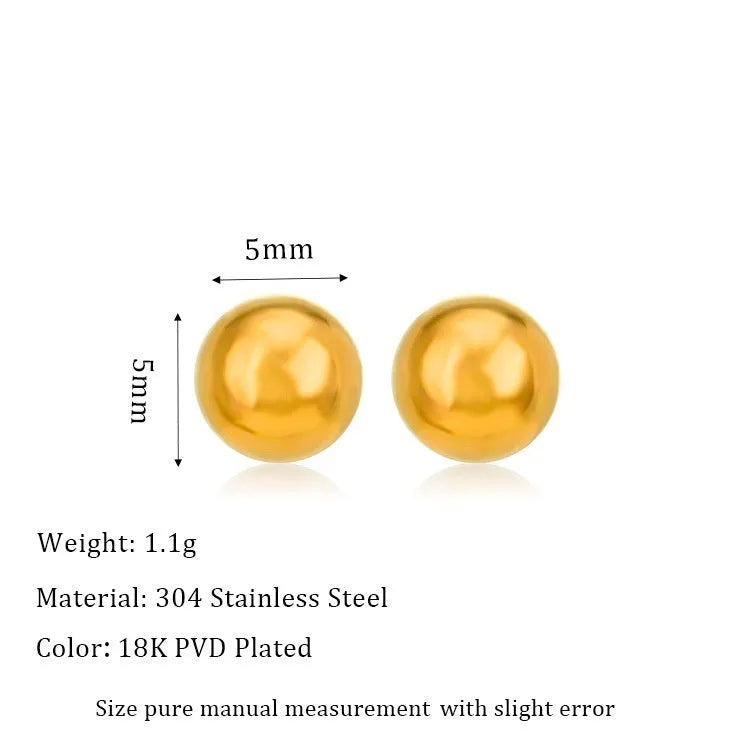 Stainless steel ball stud earrings in geometric round design with gold electroplating