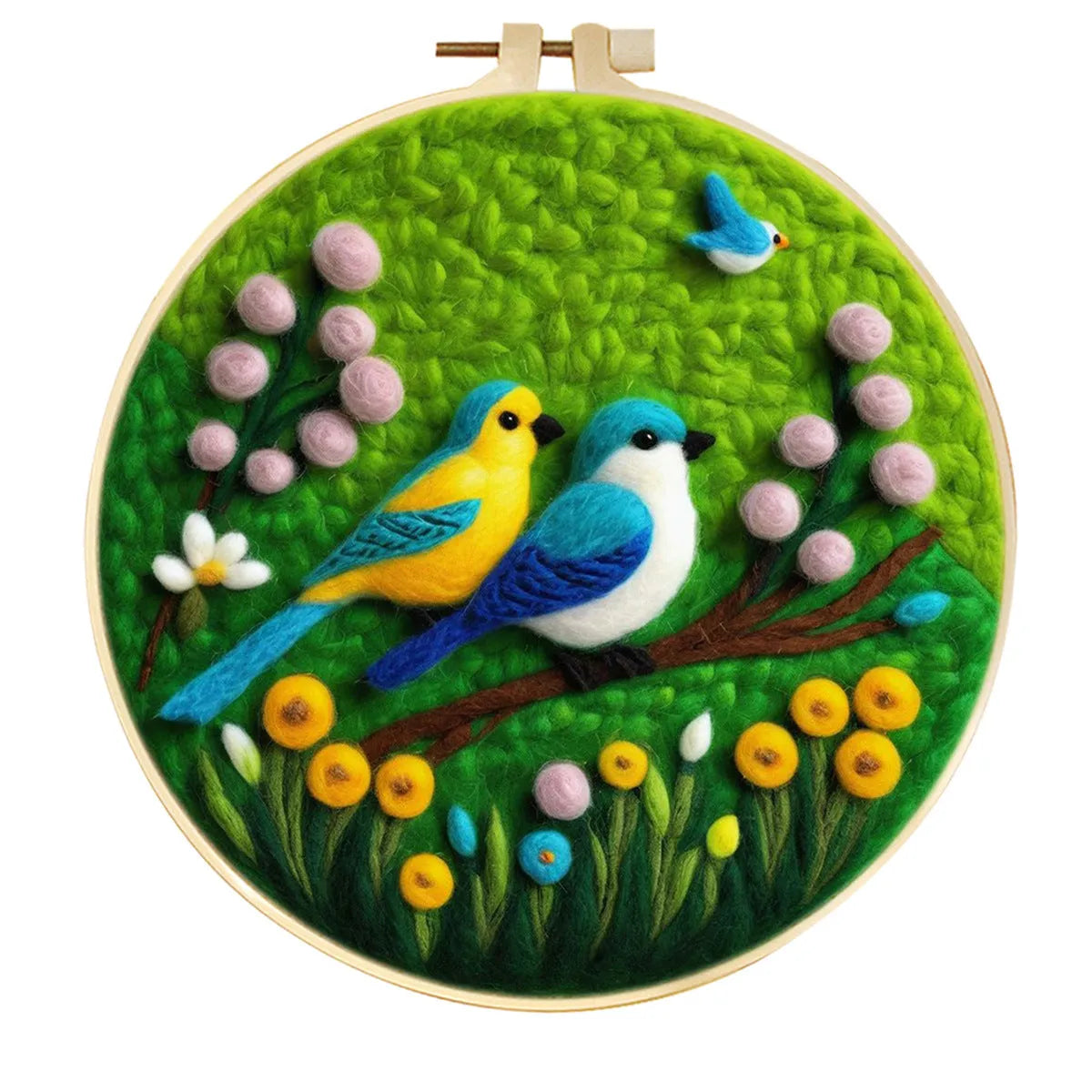 Round linen fabric embroidery kit with free hoop for making a 20x20 cm three-dimensional floral blanket painting.