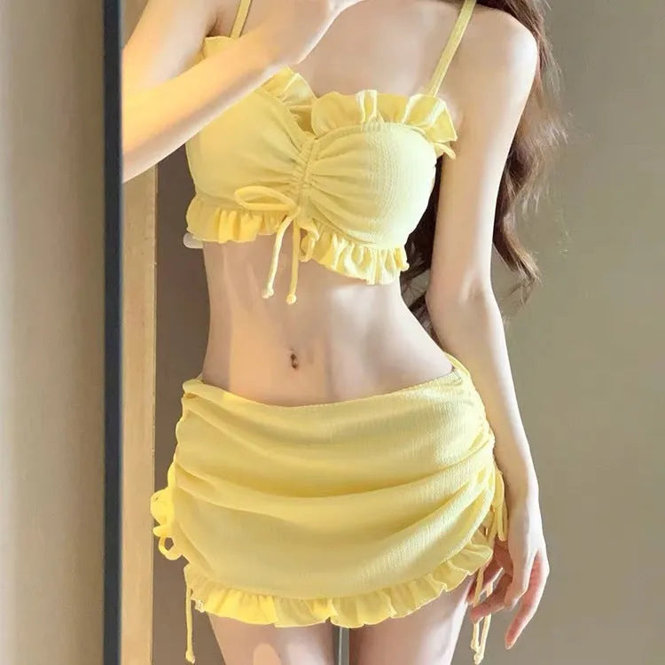 Women's milk silk bikini swimsuit in solid colour, two-piece design for swimming