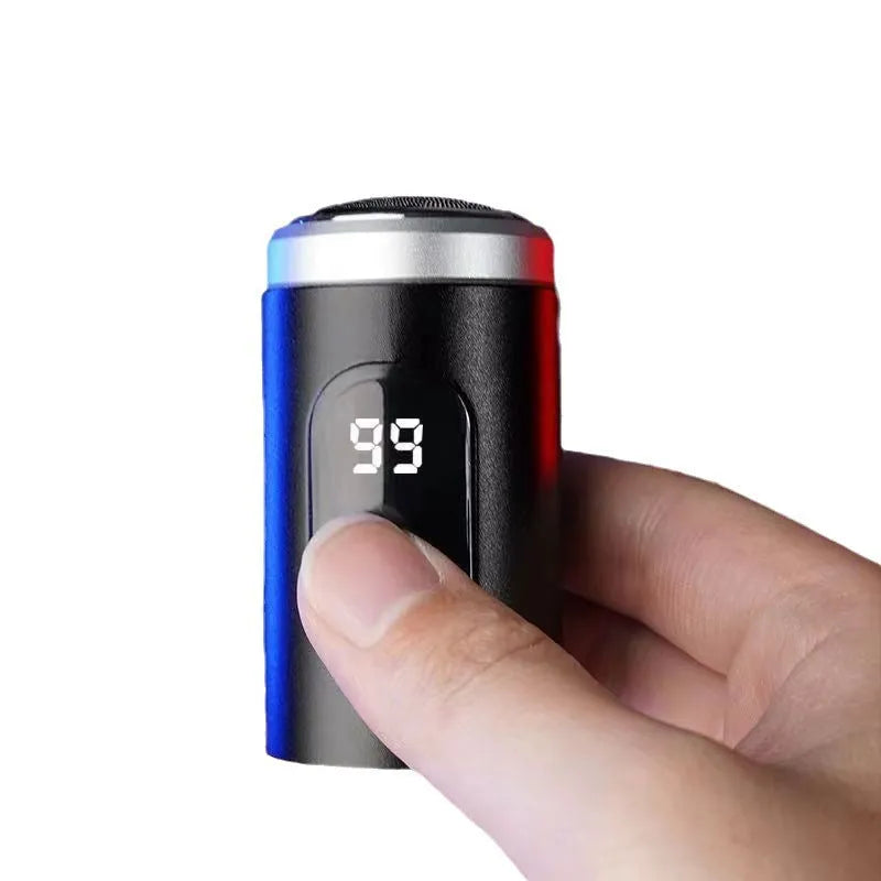 Black portable rechargeable USB shaver with cleaning brush and accessories