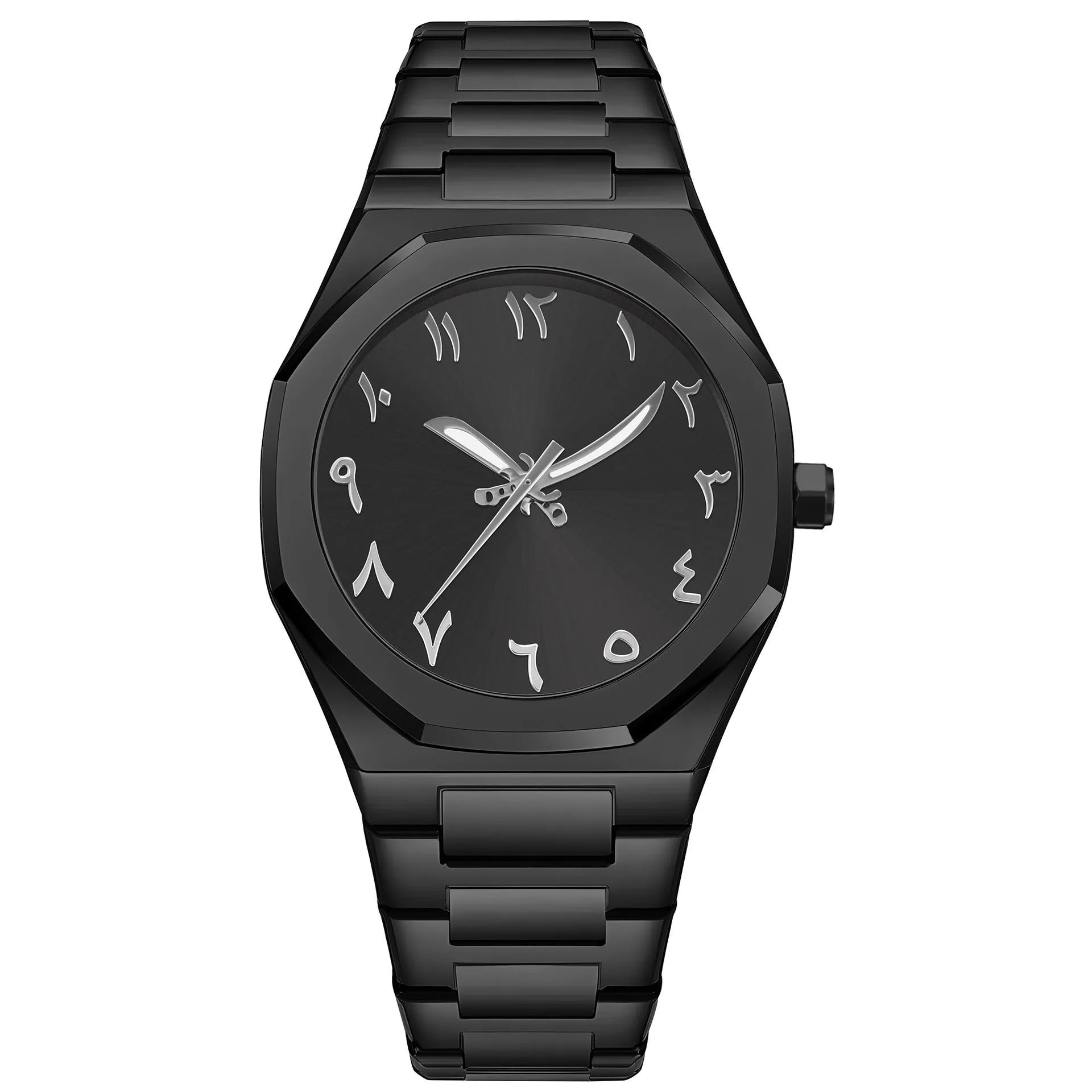 Men's stainless steel quartz watch with business casual design on a wrist, showing 10mm thickness