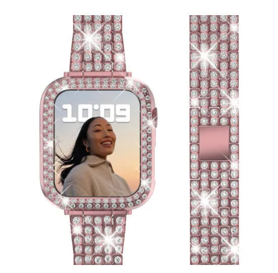 Apple Watch protective case with double diamond glass screen in rose gold colour for a 44mm model.