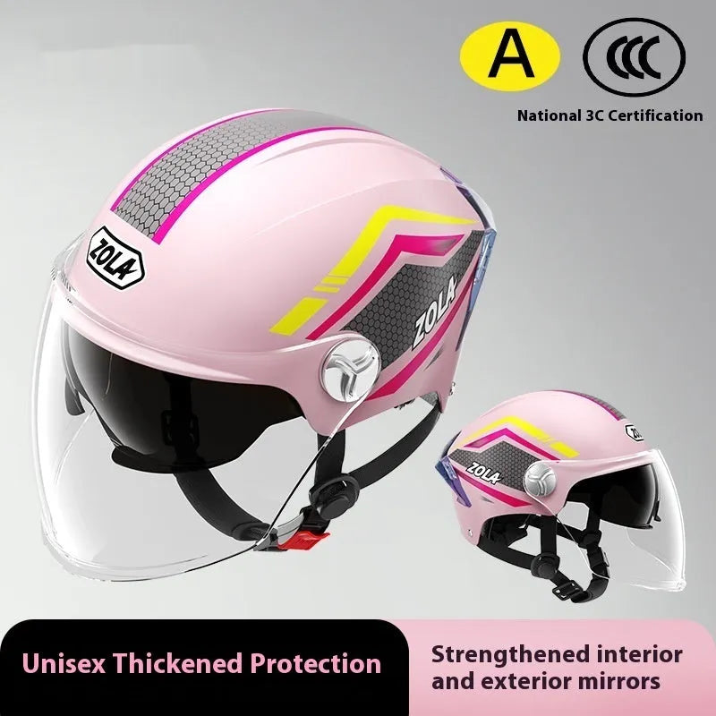 3C certified motorcycle half helmet with battery sun visor in light brown double mirror finish