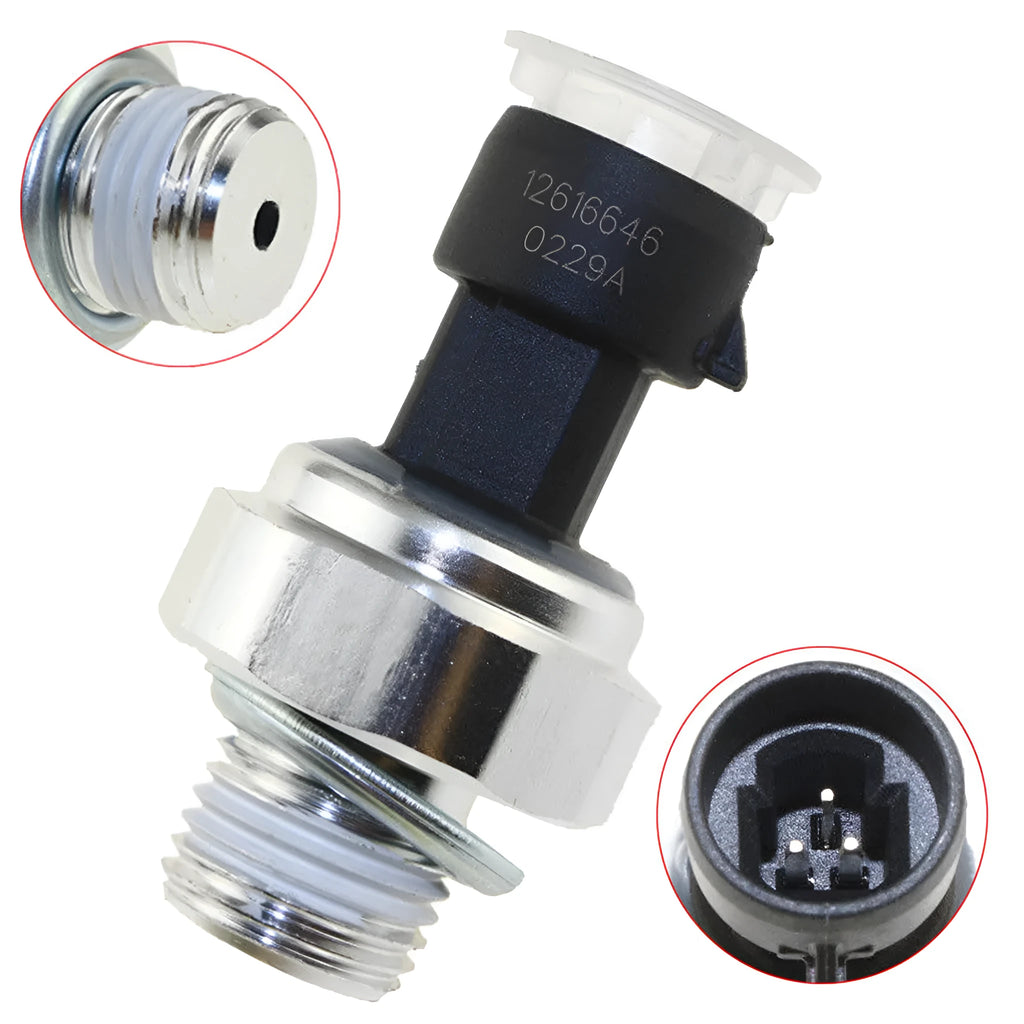 Oil pressure sensor for Buick and Chevrolet cars with visible GM part numbers.