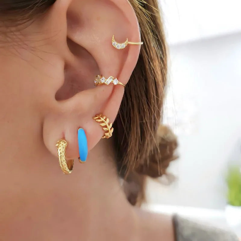 Epoxy oval curved earrings with geometric U-shaped design in seven colour options