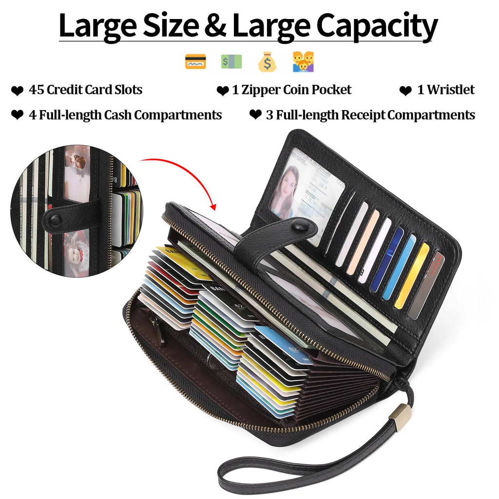 Women's expanding card holder wallet with anti-theft RFID protection in multiple colour options