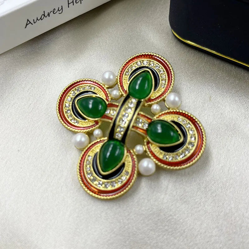 Vintage medieval baroque cross brooch with crystal accents in zinc alloy