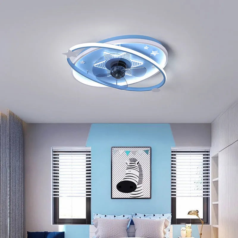 Modern children's bedroom chandelier with remote control and tri-colour LED lighting in blue or pink colours