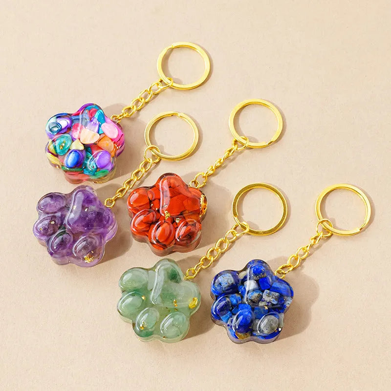 Natural crystal cat's paw keychain pendant in random colour option