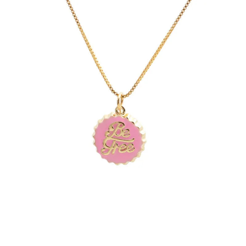 Copper bottle cap pendant necklace with 18K gold electroplating on 40cm chain