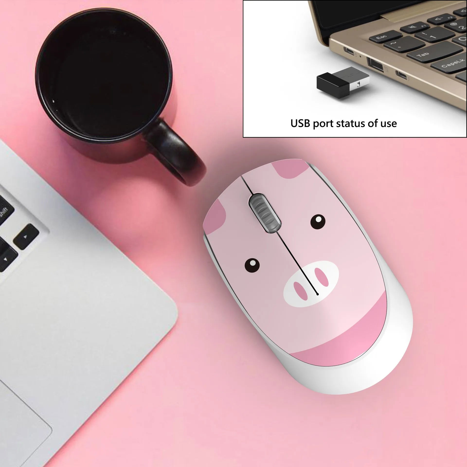 Mini USB wireless mouse for laptop in cartoon animal design colours like blue rabbit and yellow tiger.