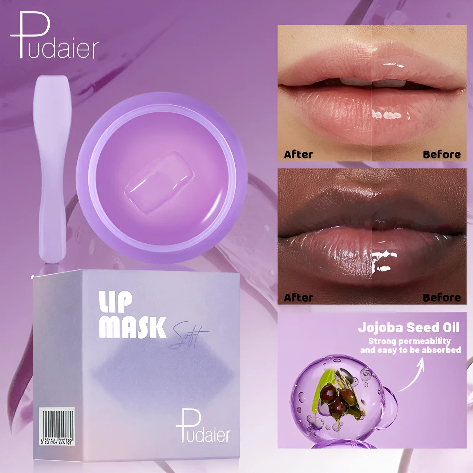 Exfoliating lip balm jar with silicone scraper for hygienic application