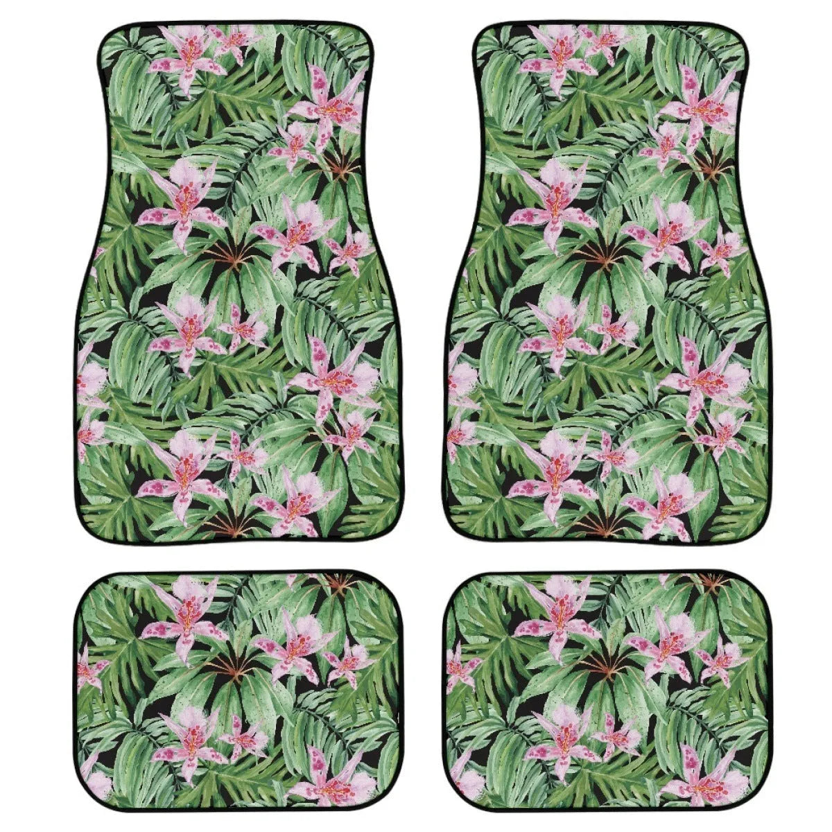 Black printed rubber car foot mat set with 20mm thickness and waterproof polyester lining
