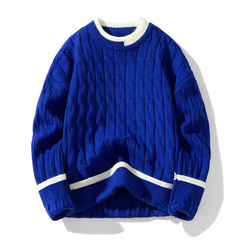 Men's loose fit modal acrylic blend pullover sweater in light blue colour for autumn and winter.