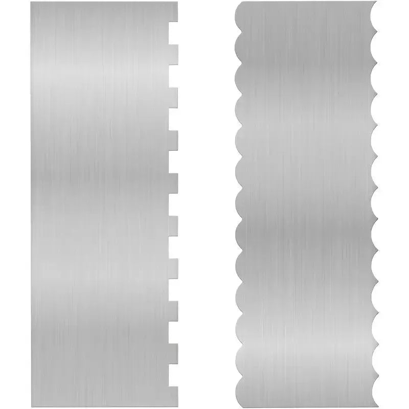 Stainless steel cake scraper with polygon patterns for buttercream texturing