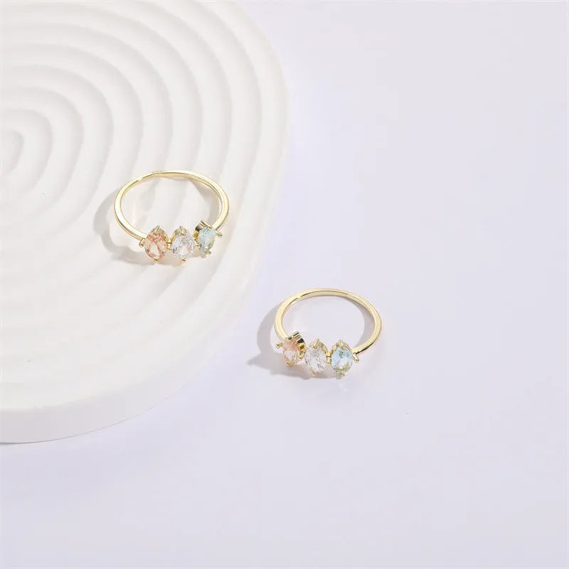 Geometric birthstone horse eye ring with tricolor zircon design in 14k real gold RG9066 electroplated finish