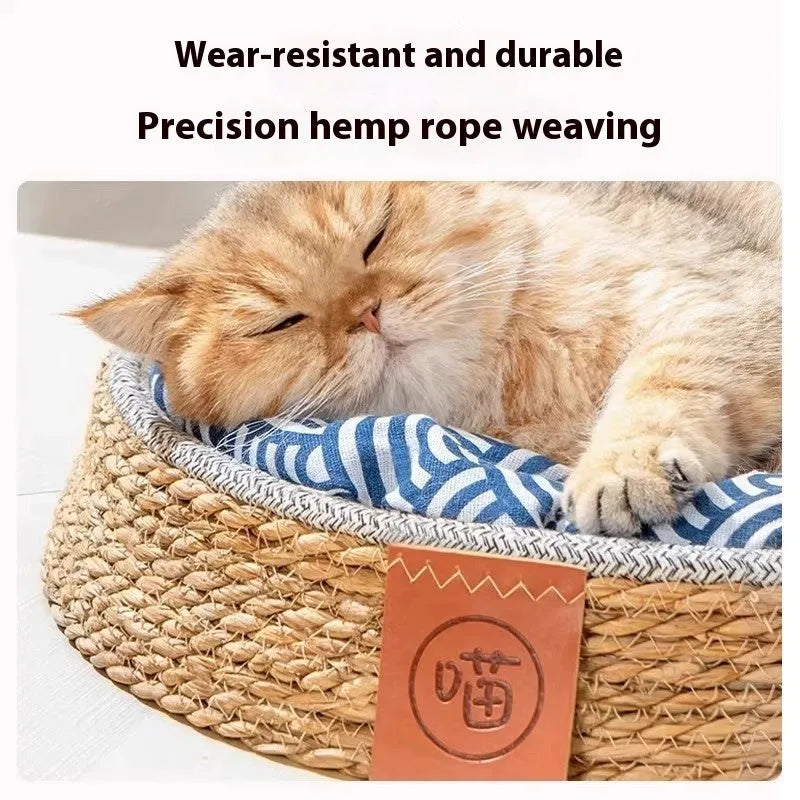 Rattan woven cat bed nest for indoor cats available in four sizes