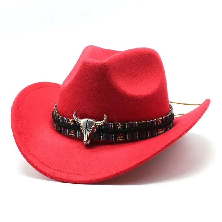Western cowboy hat with bell crown in polyester fabric, shown in multiple colour options including army green, black and wine red