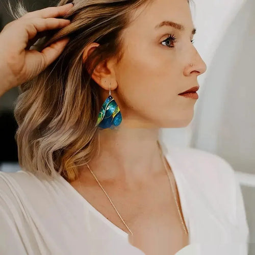 Printed acrylic flat branch knot drop earrings showing detailed design and drop shape silhouette