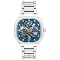 Men's square waterproof automatic watch with luminous hands on a stainless steel strap.