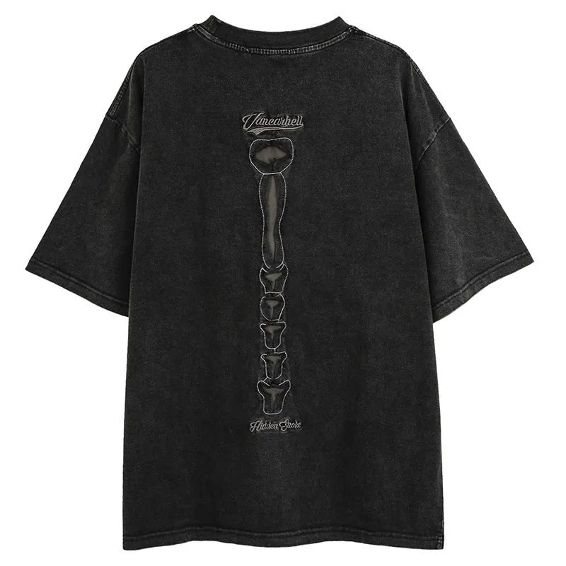 Skull print cotton t-shirt in dark high street style with loose fit and drop shoulder sleeves