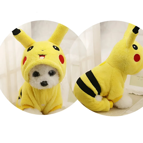 Pet fleece coat in cartoon costume design for cats and dogs, available in sizes XS to XXL
