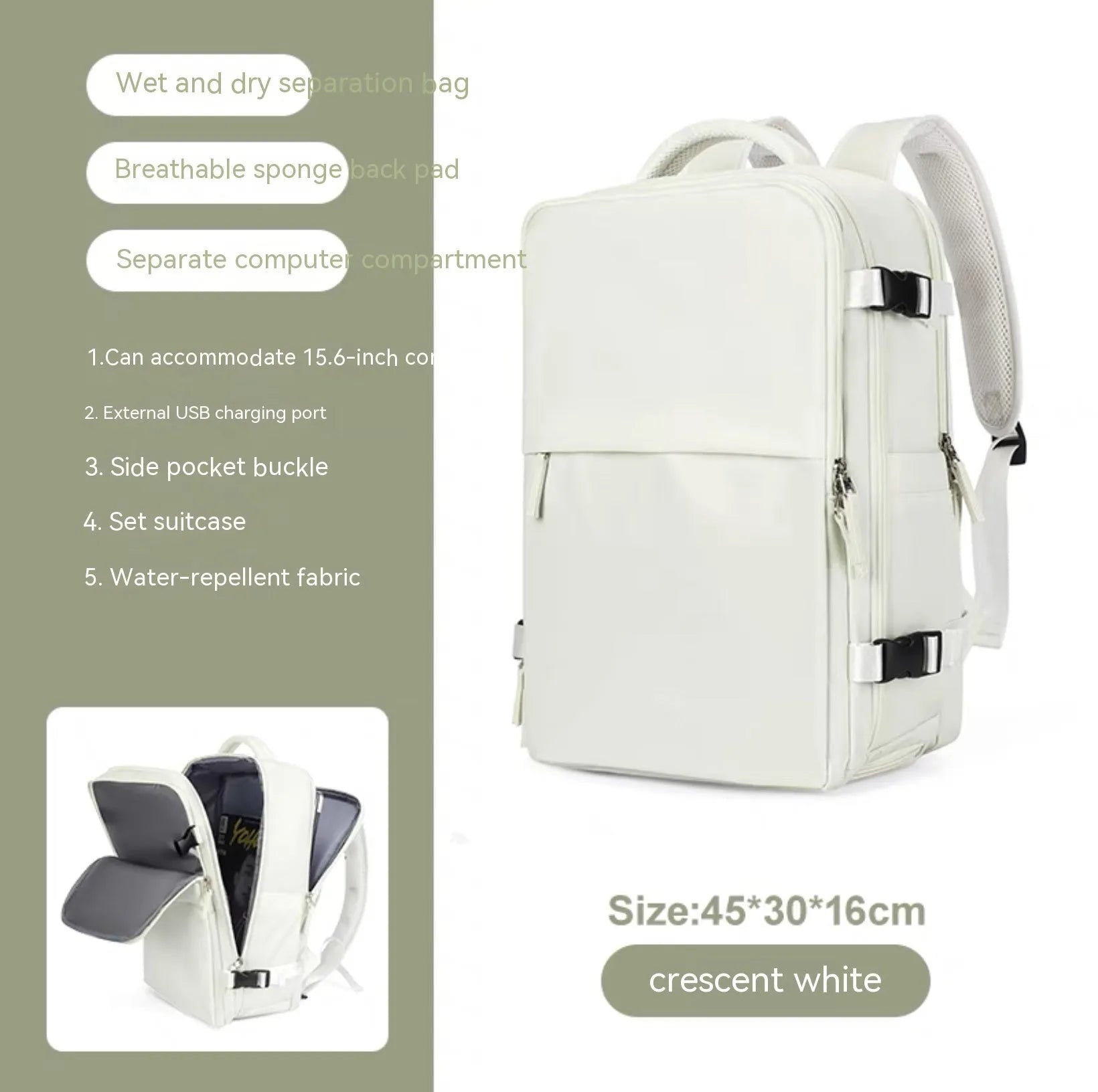 Large black waterproof nylon mummy backpack with zipped compartments.
