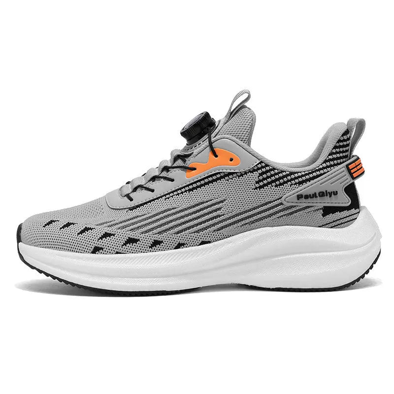 Men's white-green rotating buckle Fly-kit mesh casual running shoes with low-top flat heel design