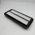Black polymer car air filter for Hyundai vehicles measuring 256mm x 113mm x 40mm