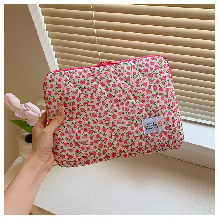 Women's floral cloth laptop bag in green flower, red heart, pink flower, or red flower patterns