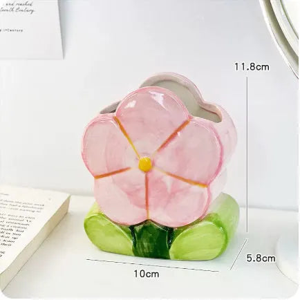Ceramic flower pen holder storage box with floral design for desktop organisation