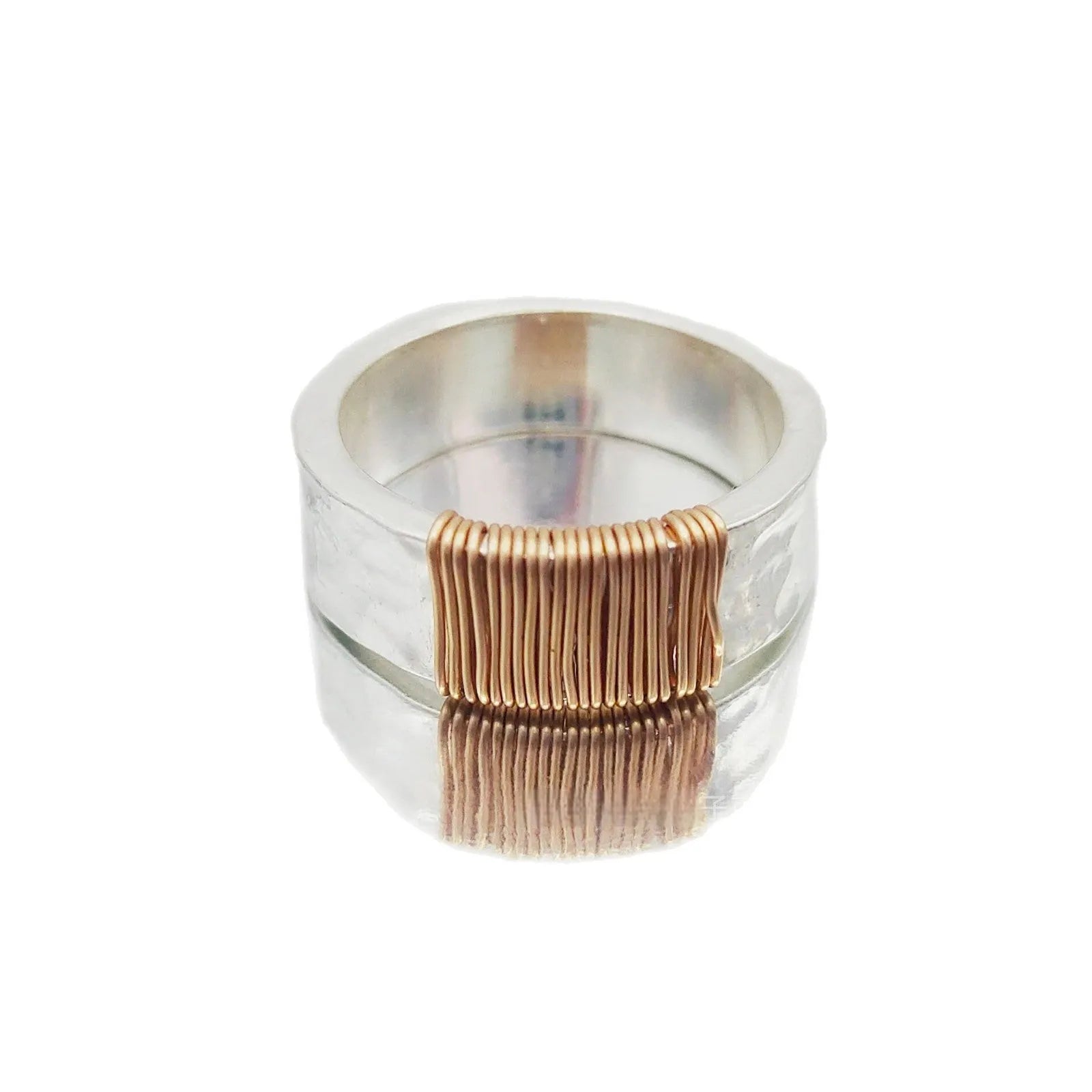 Copper simple bracelet with vintage ring irregular coil design in silver-gold colour