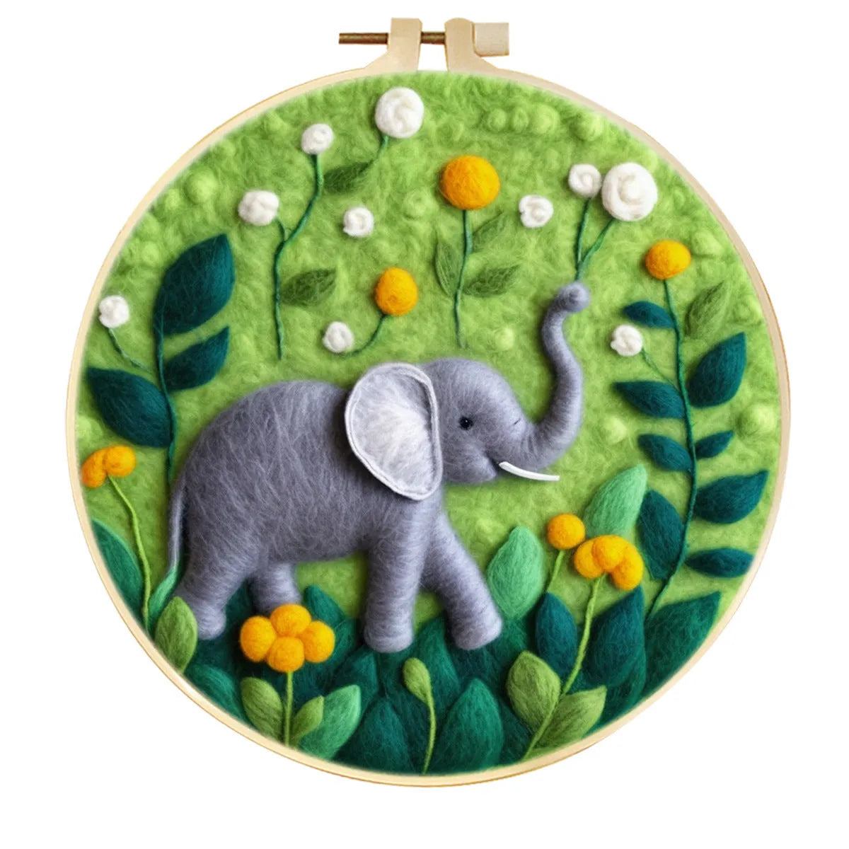 Round linen fabric embroidery kit with free hoop for making a 20x20 cm three-dimensional floral blanket painting.