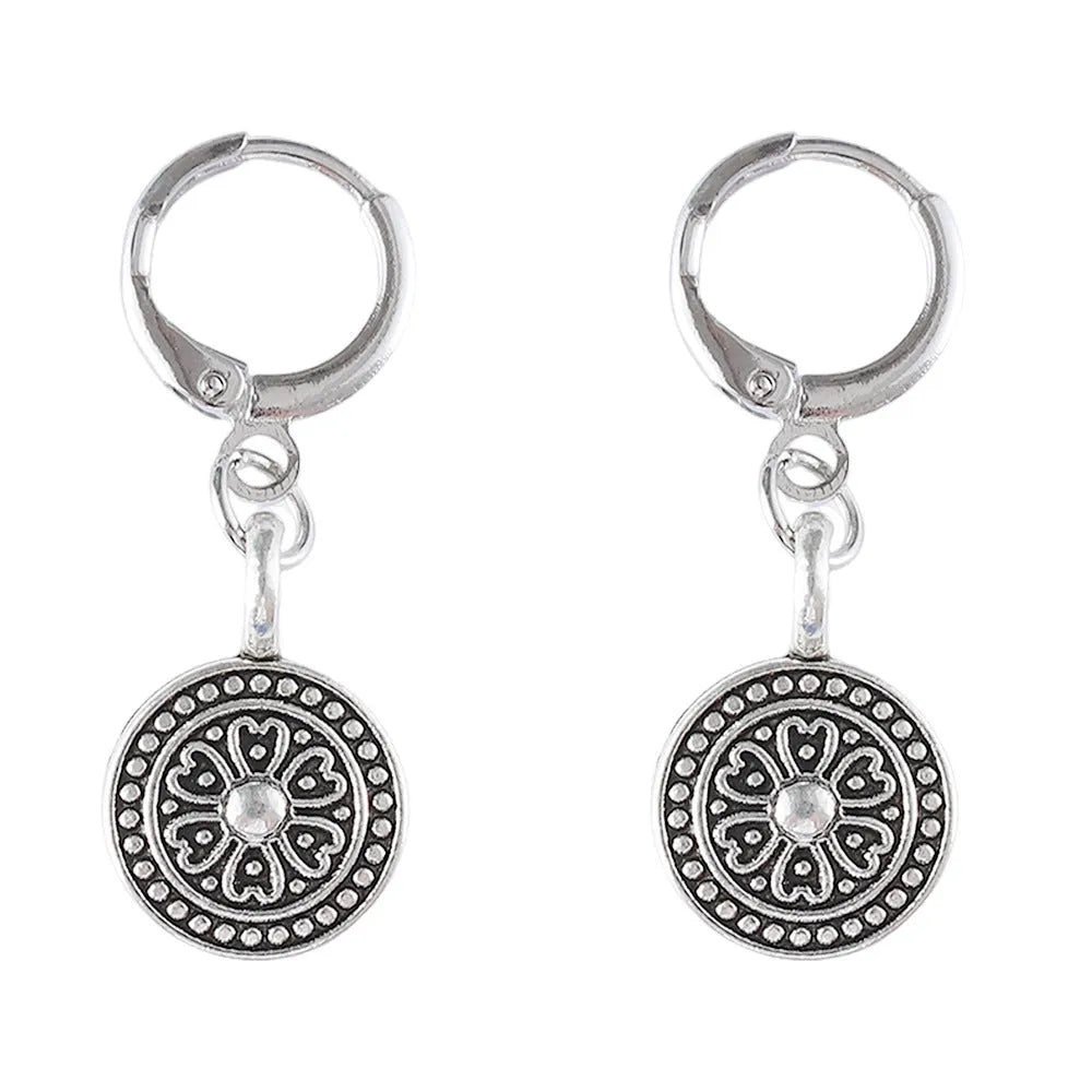 Bohemian retro round print distressed ethnic earrings in zinc alloy geometry shape