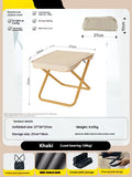 A folded lightweight camp stool in oxford cloth, shown in one of six available colours: black, blue, green, khaki, khaki red, or yellow.
